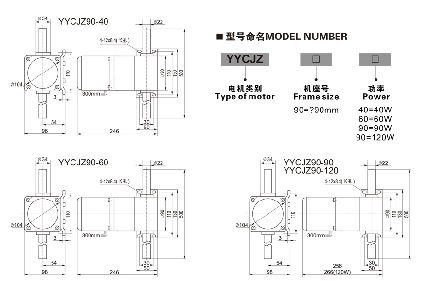 40W～120W miniature linear gear motor size