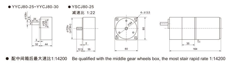25W～120W附中间齿轮箱齿轮减速电机外形尺寸1