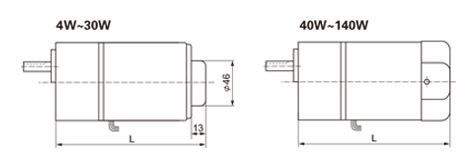 4W~140W miniature speed control motor size chart